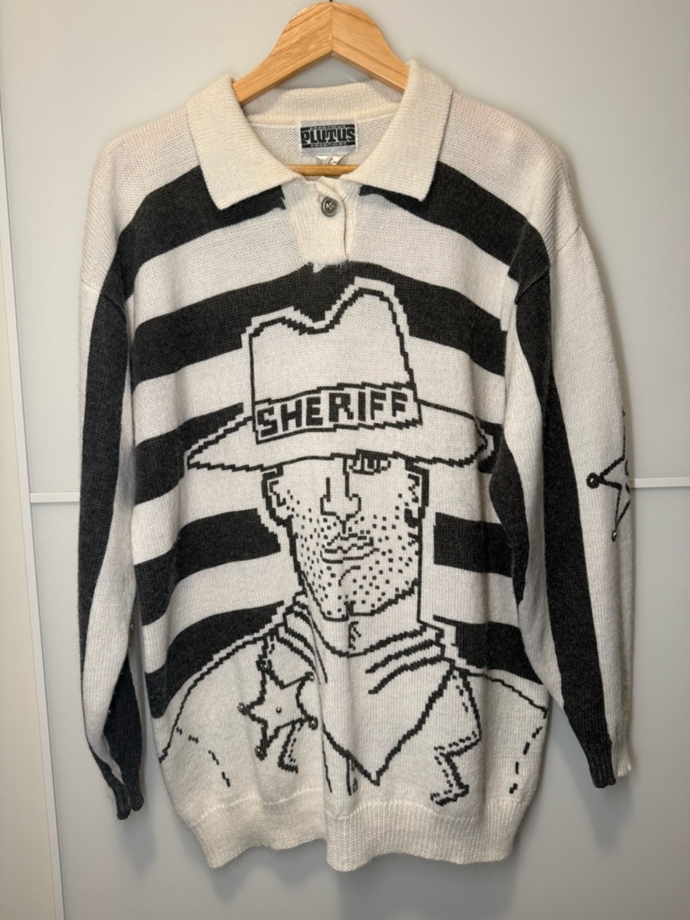 Vintage Oversized Sheriff Graphic Knit Sweater